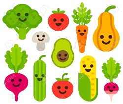 Healthy fruits and vegetable cartoons with happy faces
