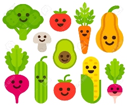 Healthy fruits and vegetable cartoons with happy faces