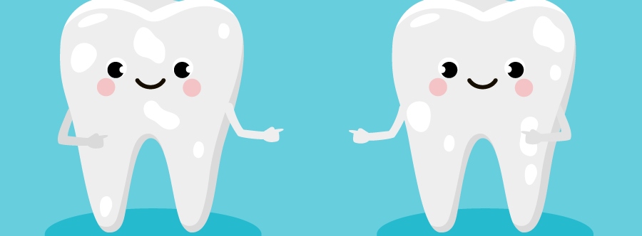 two animated teeth greeting each other