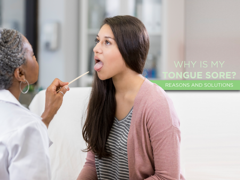young woman getting tongue examined