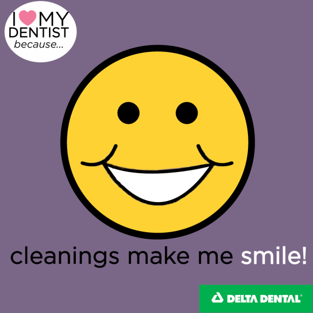 cartoon of smiley face, overlay: "cleanings make me smile!