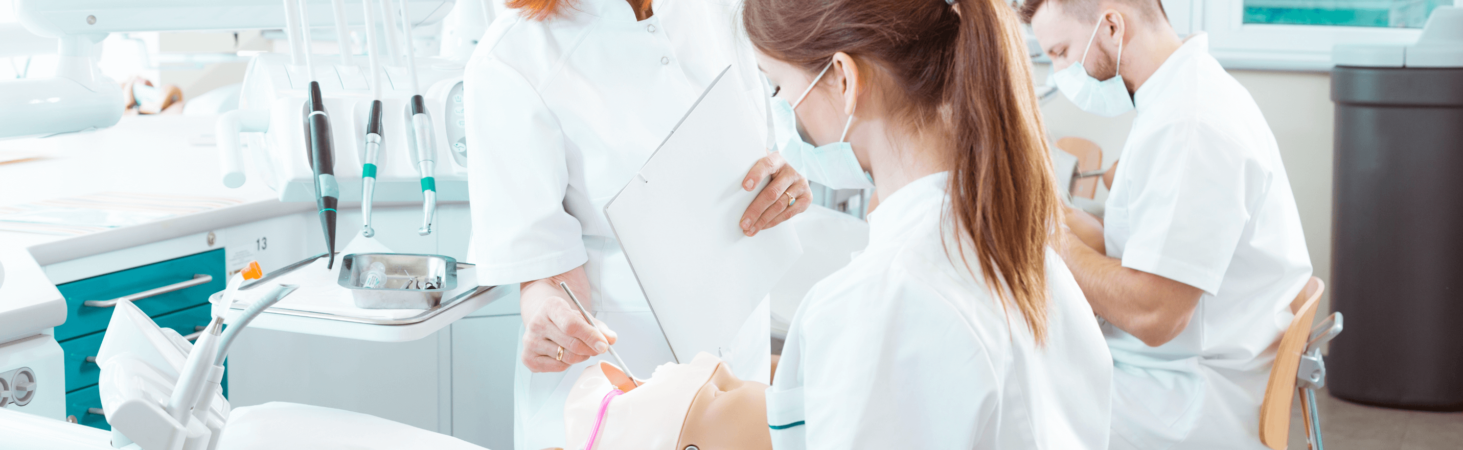 female dentist examining patient
