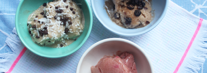 3 bowls of frozen banana ice cream flavors