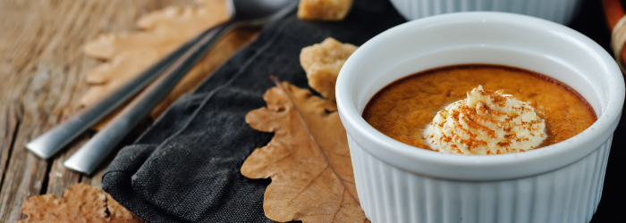 pumpkin pudding in a white bowl